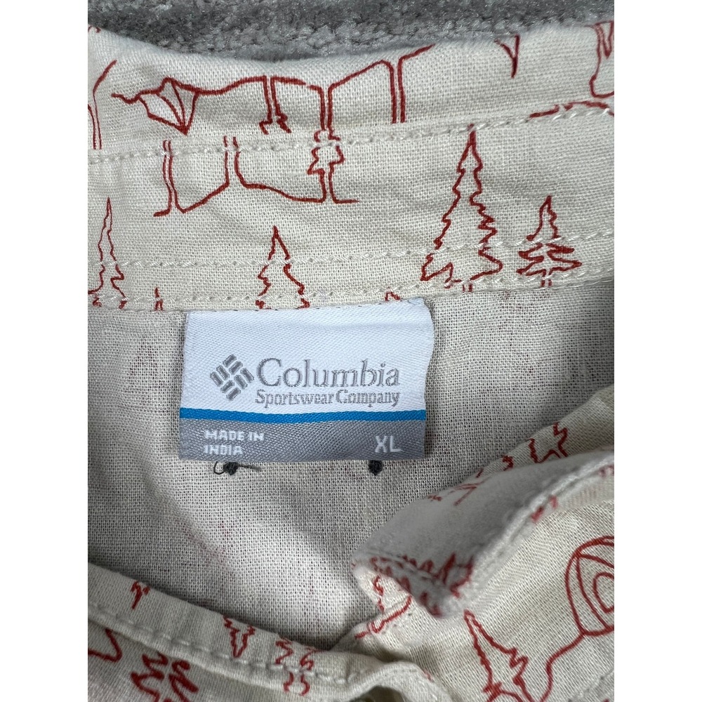 Columbia Shirt Womens XL Cream Red Pine Tree Nature Hemp Cotton Button Up Top - Picture 6 of 12